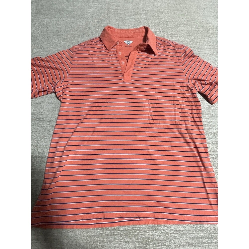Callaway Polo Shirt Men’s Large Orange Stripes Collard Golf